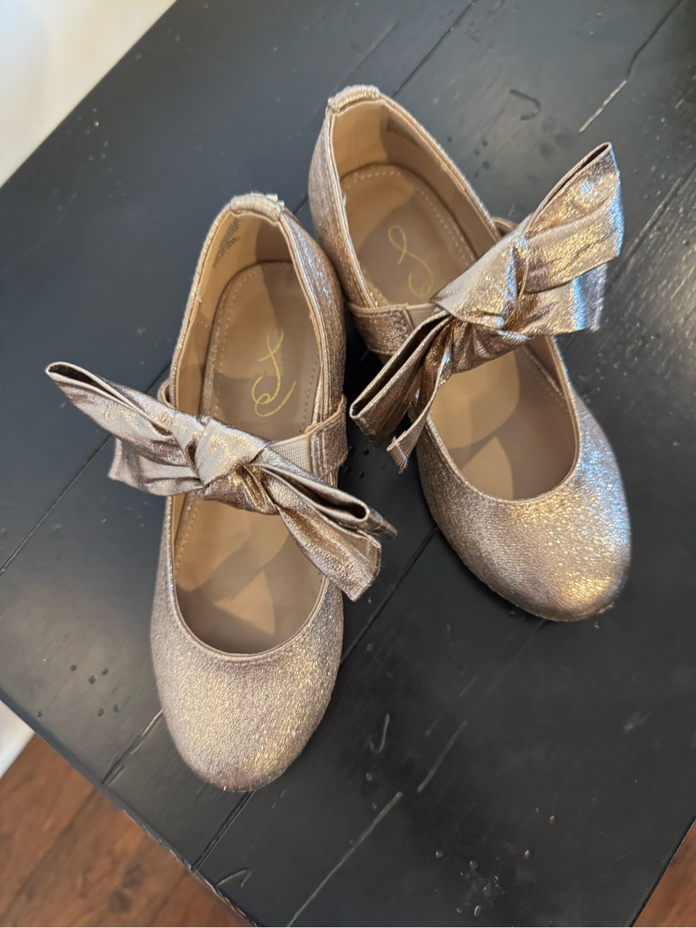 Sam Edelman Bianca Bow Heel Glitter Mary Jane Dress Shoes with Bow - Gold